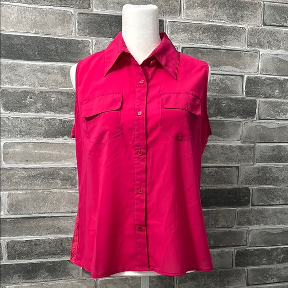 Women's Pink Sleeveless Button-Up Top - Picture 1 of 2